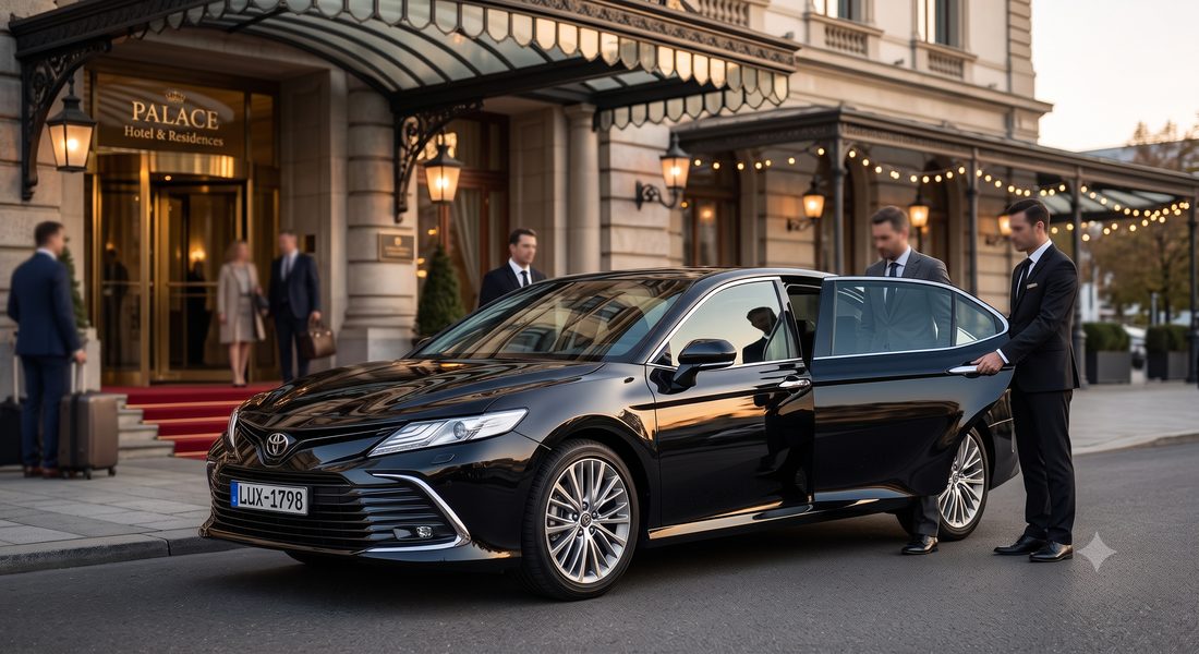 Black premium luxury sedan with chauffeur