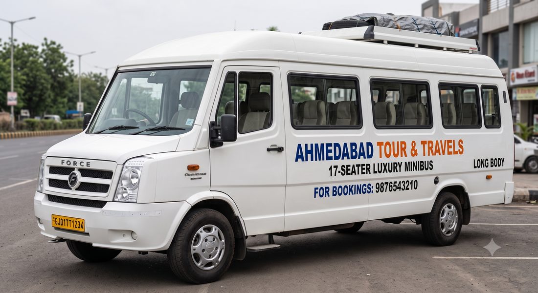 White 17-seater Force Tempo Traveller minibus