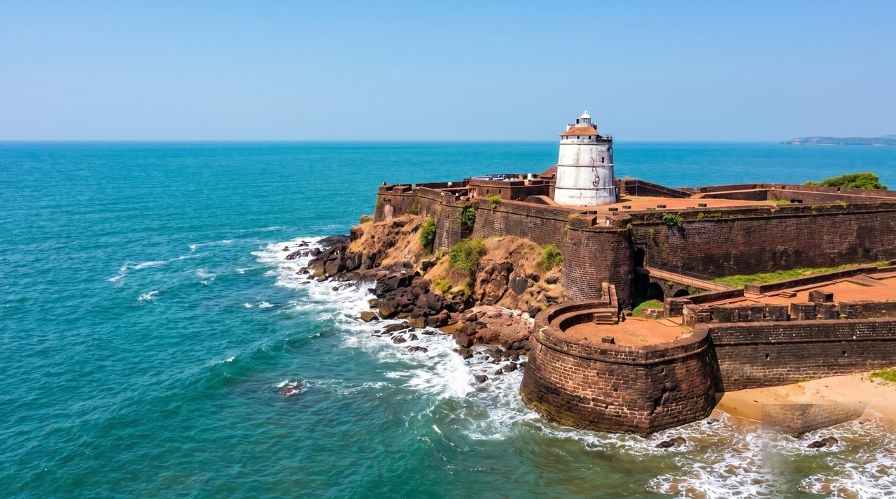 Aguada Fort lighthouse on the Goa coastline
