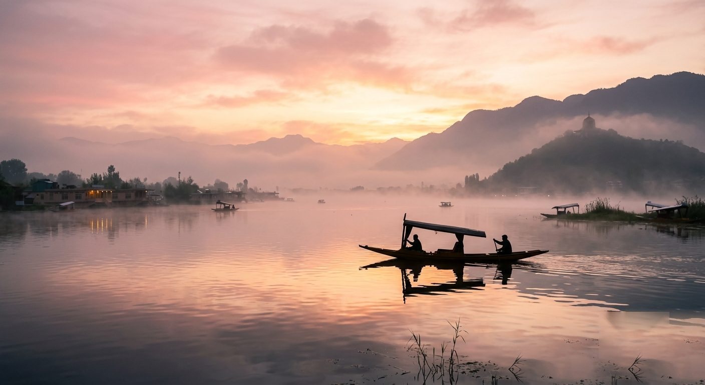 Dal Lake shikara ride at sunrise, Kashmir