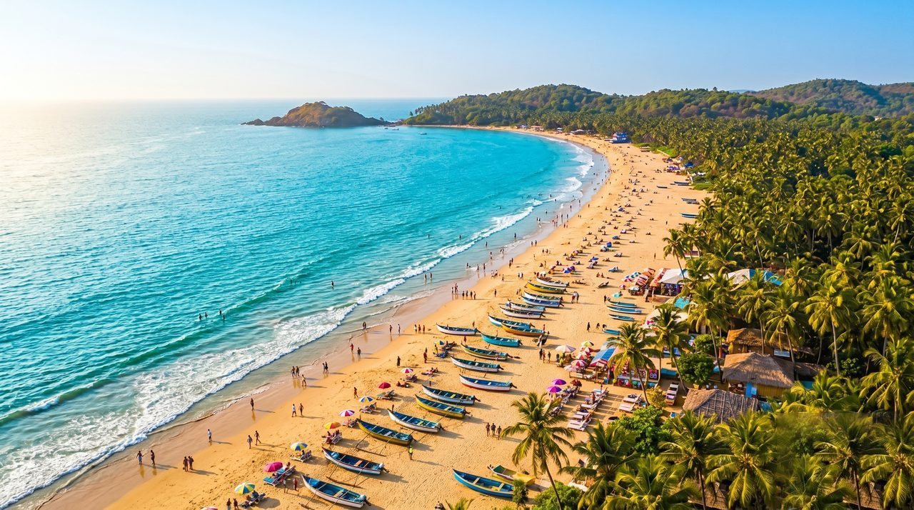 Aerial view of a Goa beach